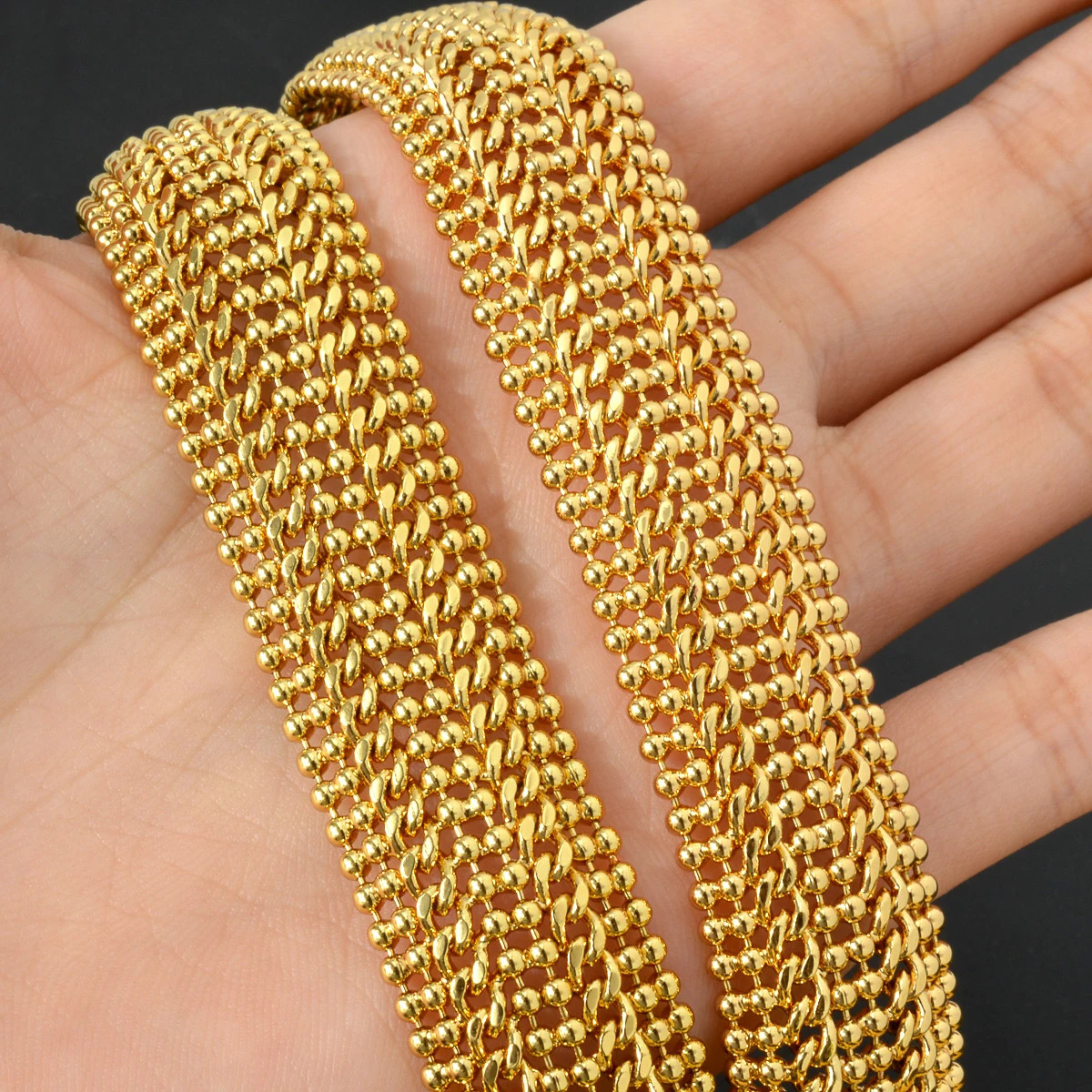 18cm Wide Copper Link Chain Bracelets for Unisex 18K Gold Plated Miami Curb Bangle Punk Classic Wristband Jewellery Party Gift 251028ww