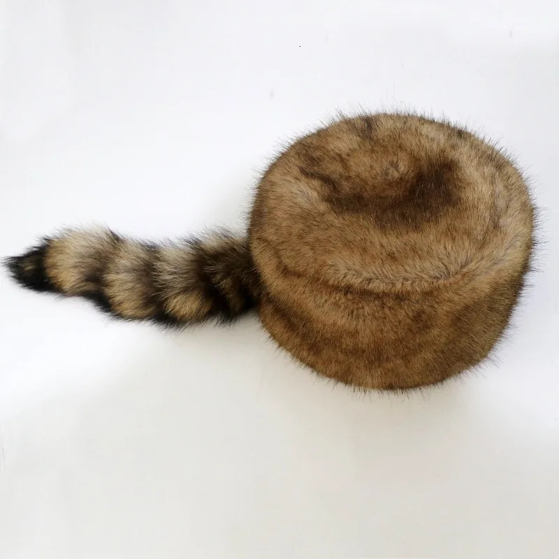 Russian Style Autumn and Winter Fashion Flat Top Hat Warm Thicken Plush Raccoon for Adult Kids Unisex Fur 251013