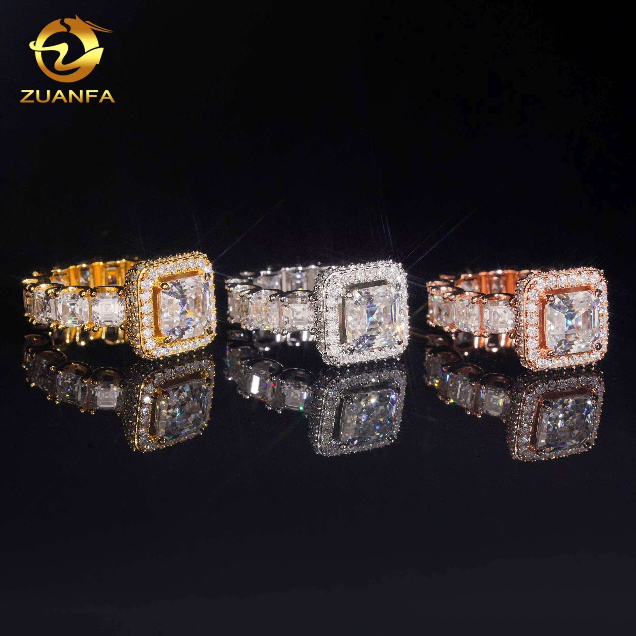 Iced Out Ring VVS Moissanite Diamond 925 Sterling Silver Moissanite Eternity Ring Asscher Cut Women Men Engagement Ring