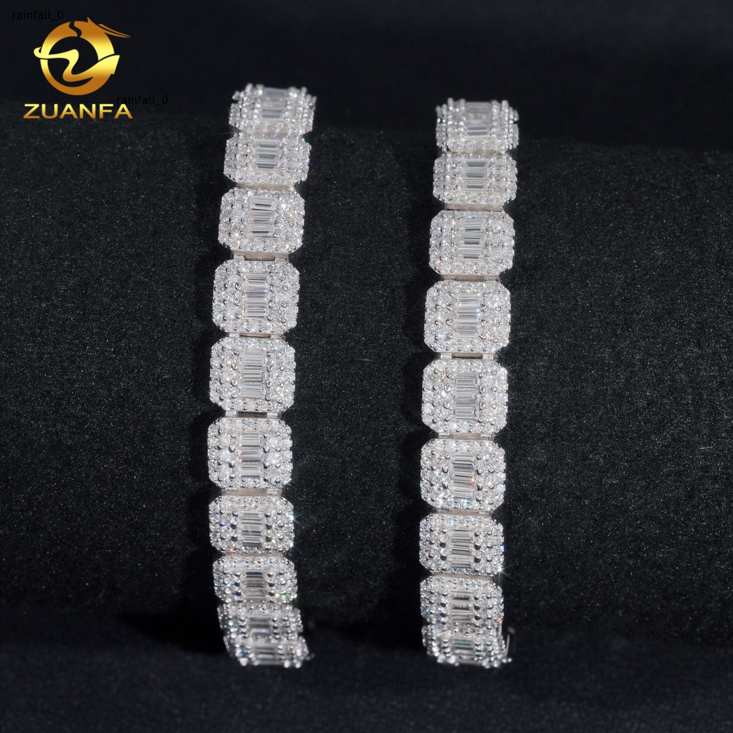 Affordable Baguette Cut Moissanite Chain Tennis Bracelet 9MM Hip Hop Jewelry