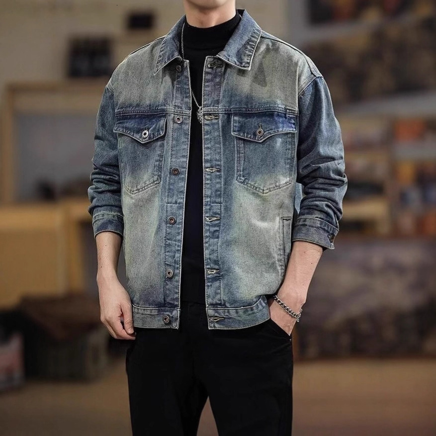 American Style Spring Autumn Trendy Brand Denim Jacket For Men High Street Style Cool Loose Casual Designer Jacket Workwear Denim Jacket