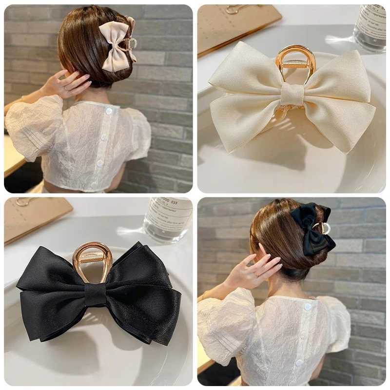Large Fashion Satin Bow Headdress Internet Celebrity Catch Cross Hair Claw Hairpins Sweet Hair Accessories For Girls 12CMW251028