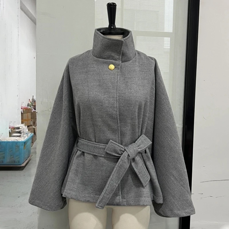 Trendix 2025 Autumn Elegant Coat Femme Fashion Lace Up Slim Woolen Coats Tops Street Casual Solid Turtleneck Jacket Women 251029
