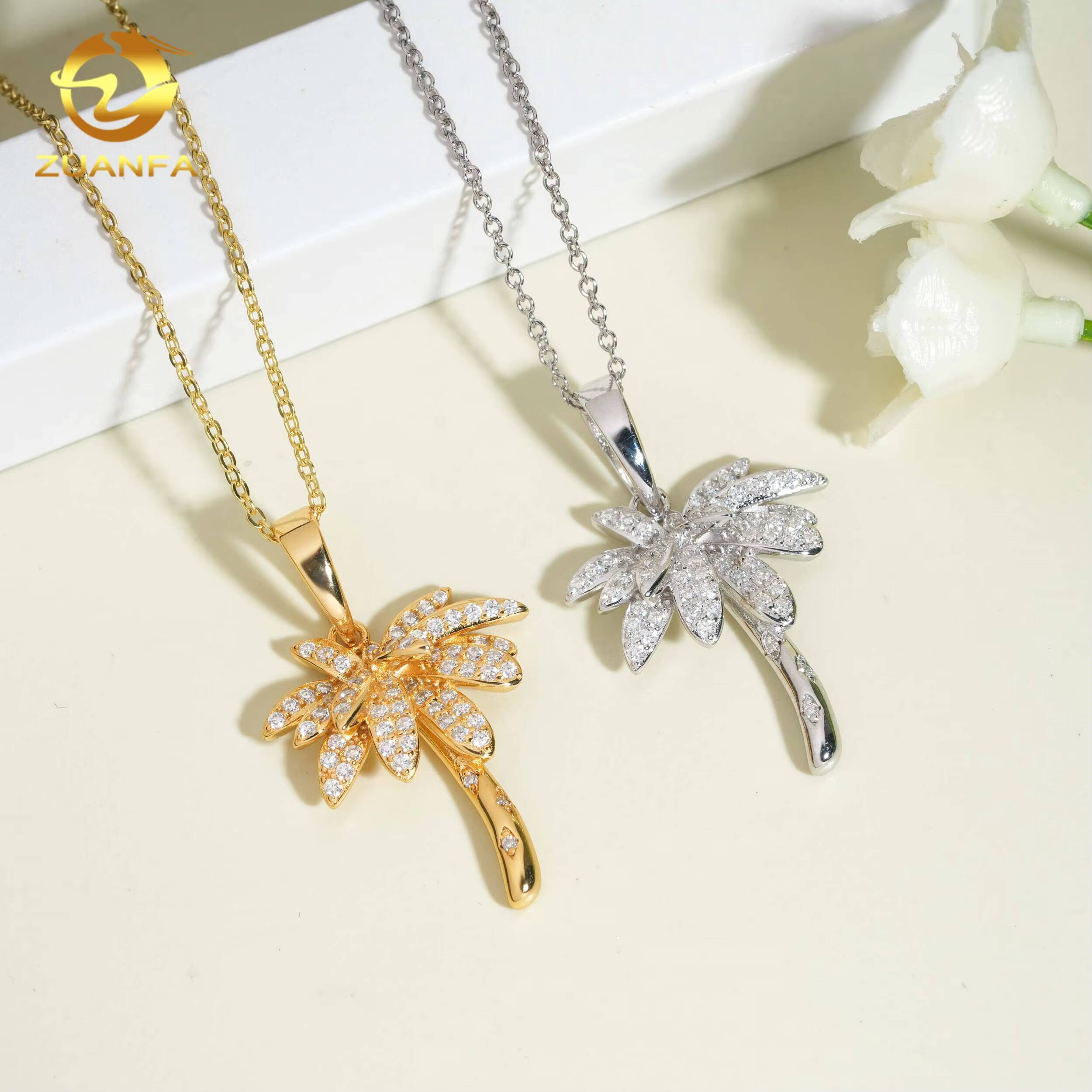 Cheap Price Coconut Palm Design Hip Hop VVS D Moissanite Jewelry Charms 925 Silver Round Diamond Custom Iced Out Pendant