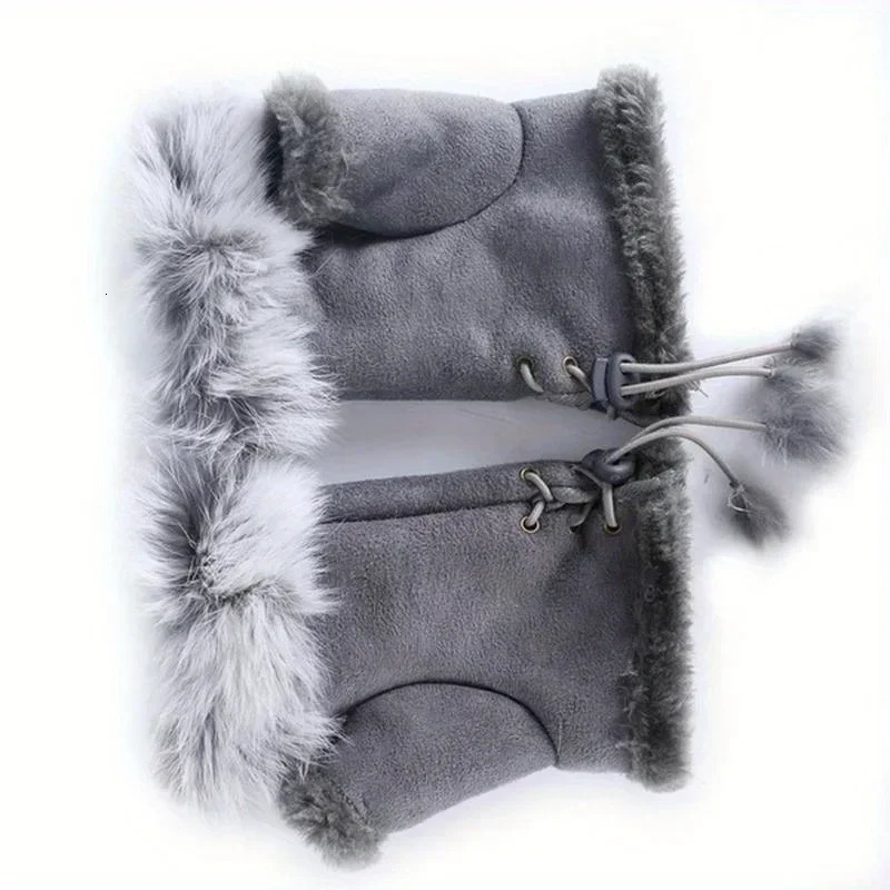 Fashion Womens Faux Rabbit Fur Hand Wrist Warmer Half Finger Gloves Winter Glove 251029