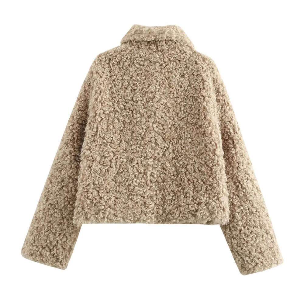 Women's Jacket Flip Collar Long Sleeve Versatile Rope Buckle Solid Color Winter New Style Coat New fleece short versatile lapel long sleeves