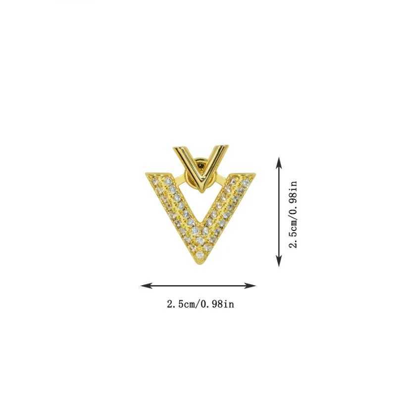 Letter double V stud earrings highend sense front and rear two wear size Vshaped full zircon niche rhombus versatile earringsW251029