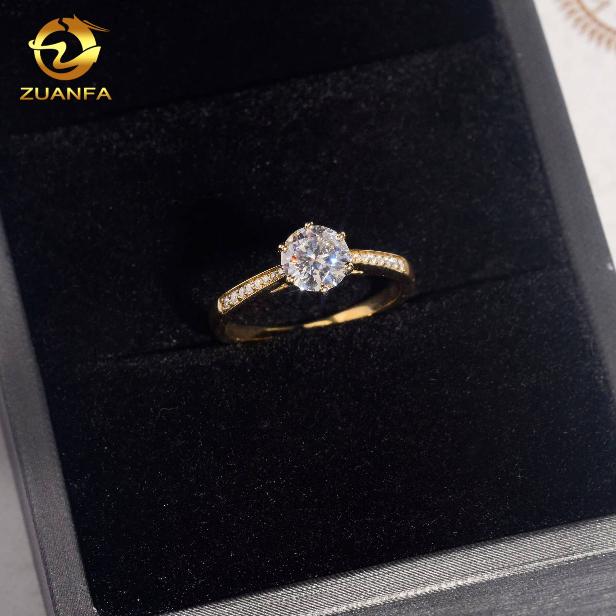 Classic 1Carat Round Brillant Cut 10K Solid Gold Moissanite Engagement Ring Women Elegant Moissanite Ring Band