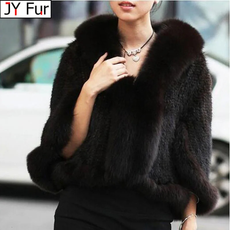 Ladies Autumn Winter Genuine Knitted Mink Fur Shawls Fox Fur Collar Women Fur Pashmina Wraps Bridal Cape Coat Jacket 251029