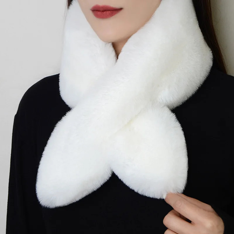 Women Winter Warm Thicken Collar Scarf Solid Color Faux Rabbit Fur Plush Shawl Scarfs Elegant Neckerchief Wrap Neck Warmer 251029