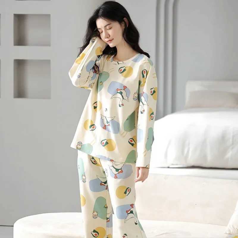 Fall and Winter Womens Nightwear Plus Size Cartoon Bear Student Pajamas Homewear Ladies Long Sleeves Plaid Pants SleepwearT251029
