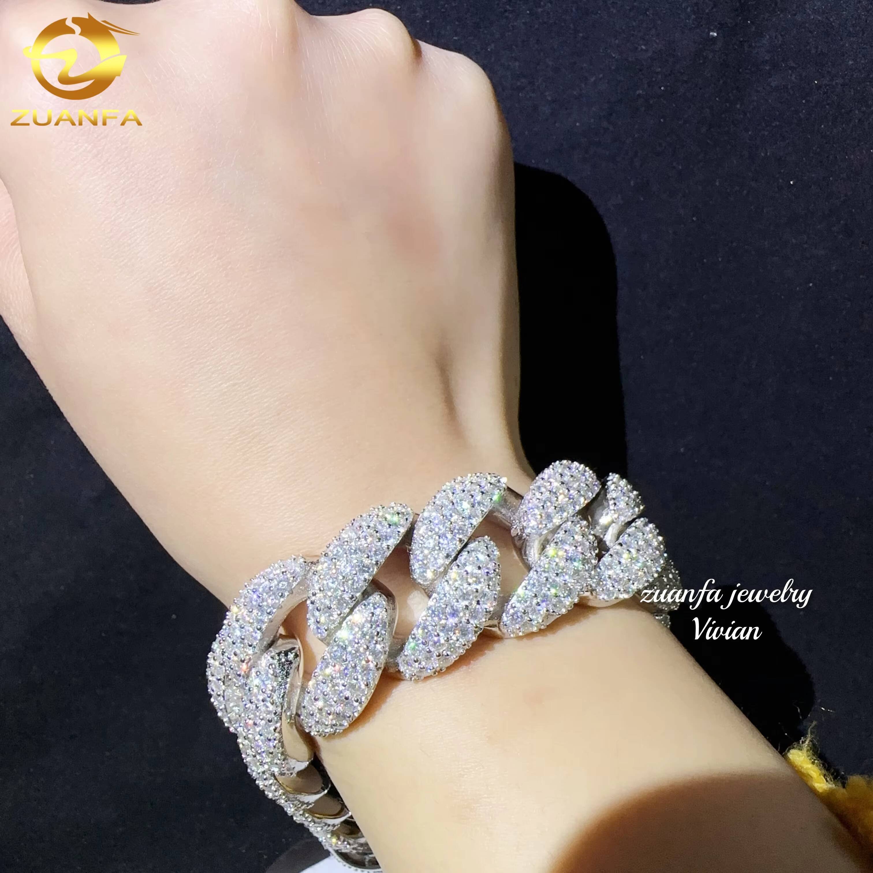 Fashion Fine Jewelry Sterling Silver 925 Vvs Moissanite Lab Diamond Hip Hop Iced Out Jewelry Cuban Link Chain Bracelet Men