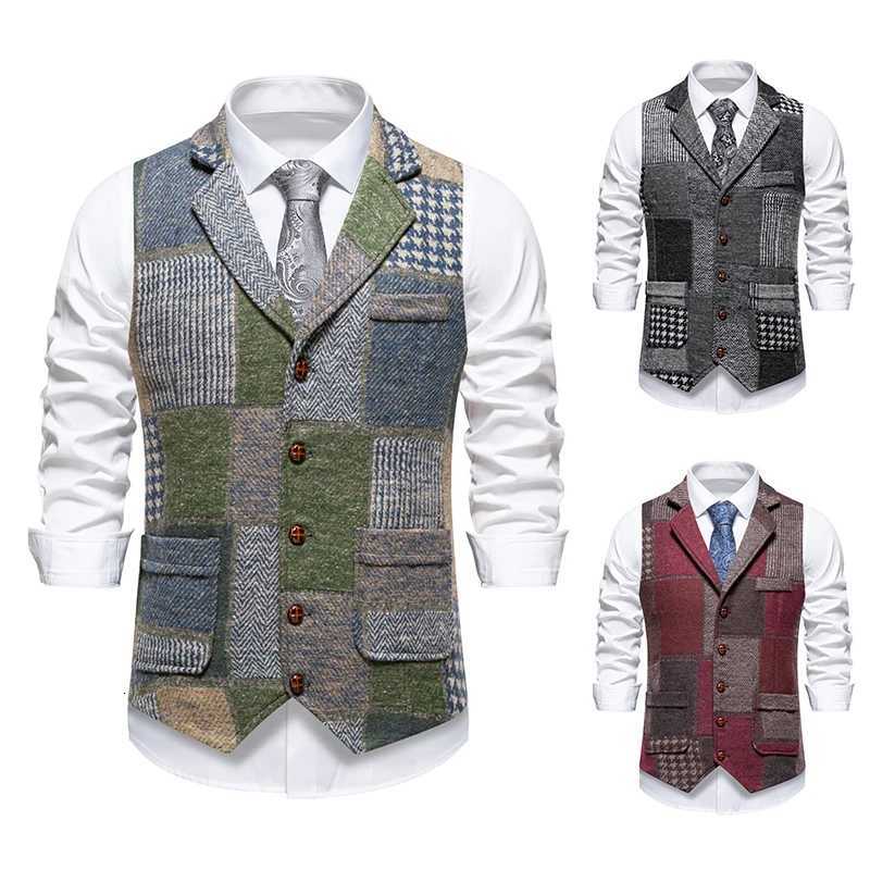 Men Suit Vest Combination Colour Waistcoat Business Wedding Casual Turndown Collar Mens Dress Blazer Vests Formal Party V0 W251029