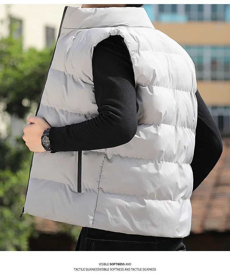New Mens Gray Vest Warm Sleeveless Jackets Winter Windproof Zipper Coat Autumn Standup Collar Casual Waistcoat Brand Clothing W251029