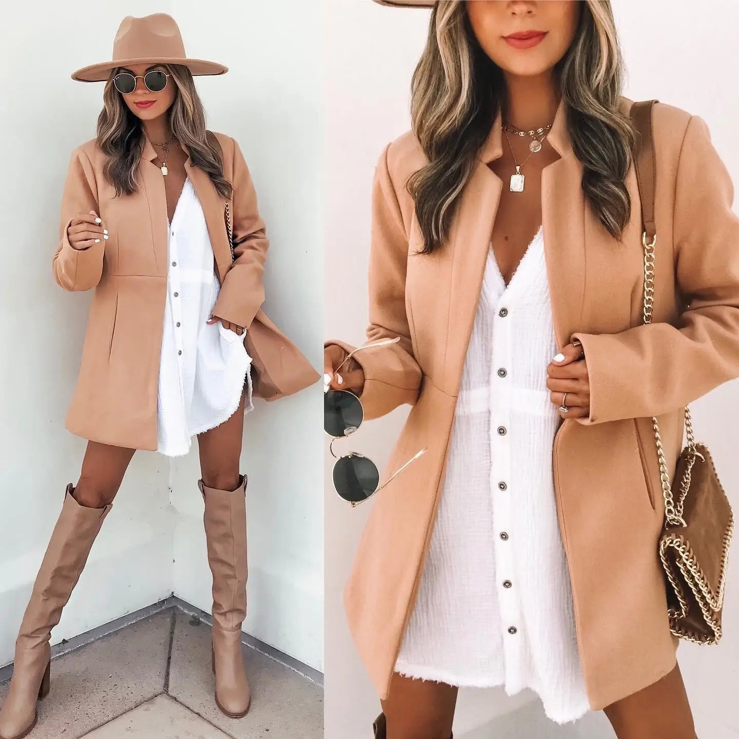 Source Solid Color Long sleeved Fashion Woolen Coat for Women 251029