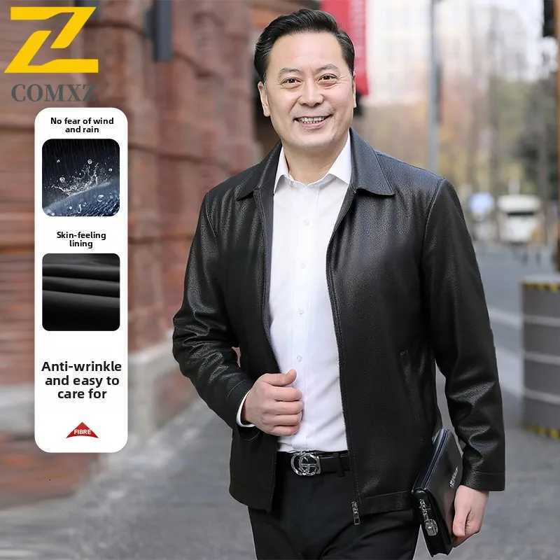 2025 New PU Leather Jacket Men Black Korean Style Slim Fit Lapel Motorcycle Outerwear Autumn Casual Faux Leather Coat for TrendT251029