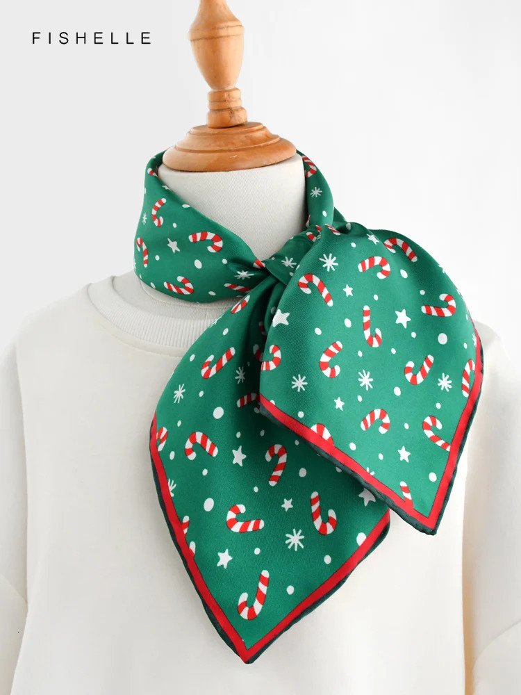 Green christmas 100 silk scarf twill small scarfs hijab wrap women men scarves shawl christmas present children gifts 251029