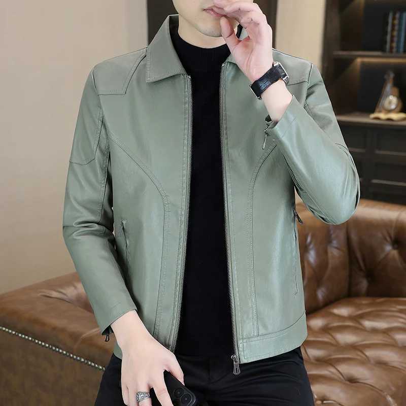 Highquality fashionable cool and trendy new lapel PU leather jacket for men highquality windproof cool and versatile jackeT251029