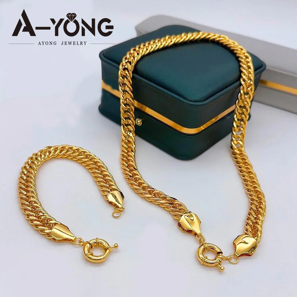 Saudi Gold Plated Necklace Bracelet 21k Italian Simple Cuban Chunky Chains Middle Eastern Dubai Women Event Party Jewelry 251028
