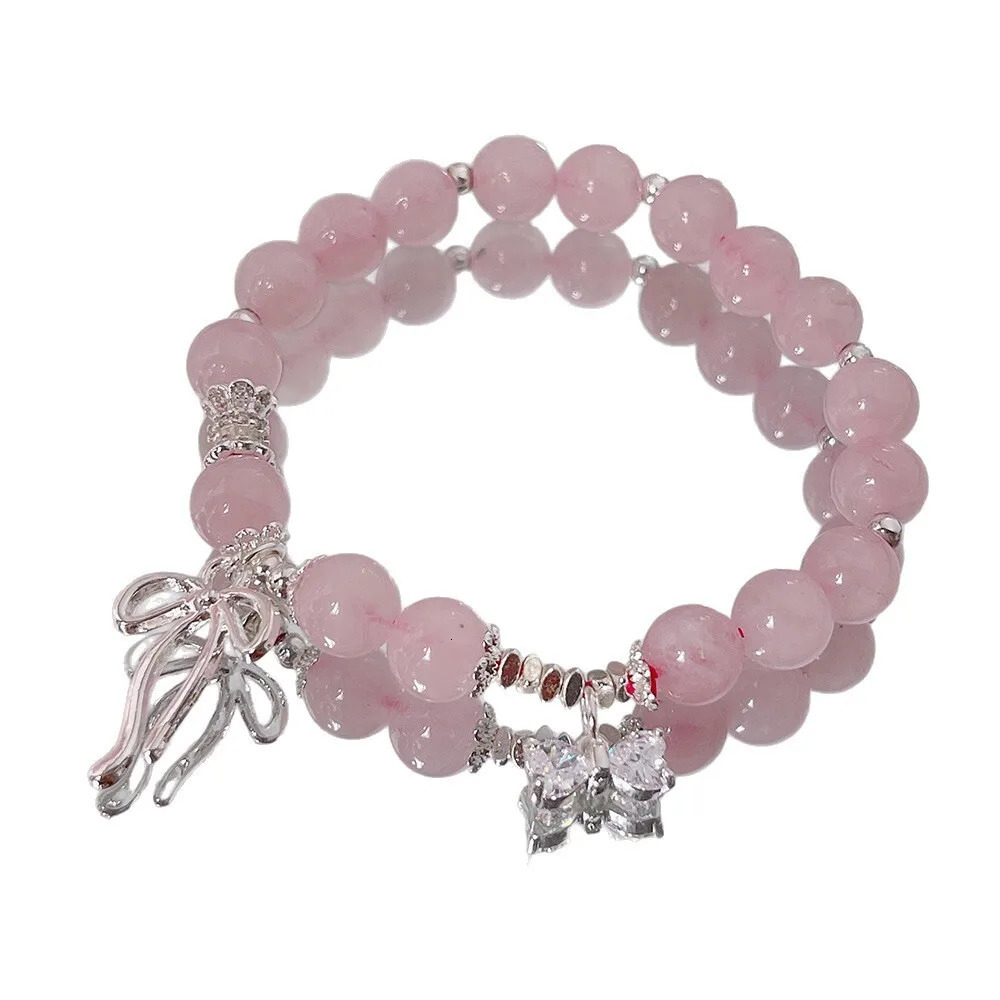 Ultra Pink Crystal For Women FourLeaf Lucky Clover Butterfly Sweet Girl Beaded Bracelet Friend Jewelry 251024