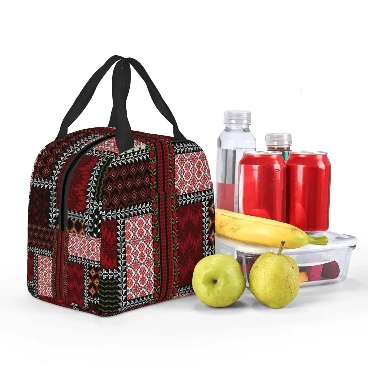 Custom Arabic Keffiyeh Traditional Pattern Insulated Lunch Bags for Tatreez Art Portable Cooler Thermal Food Lunch Box Travel 251029
