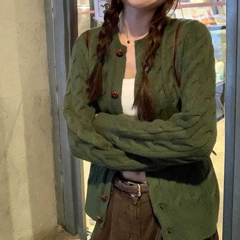 Korean Retro Style Button Knitted Cardigan Womens Autumn New ONeck Long Sleeved Knitted Top Sweet Soft Sweater JacketT251028