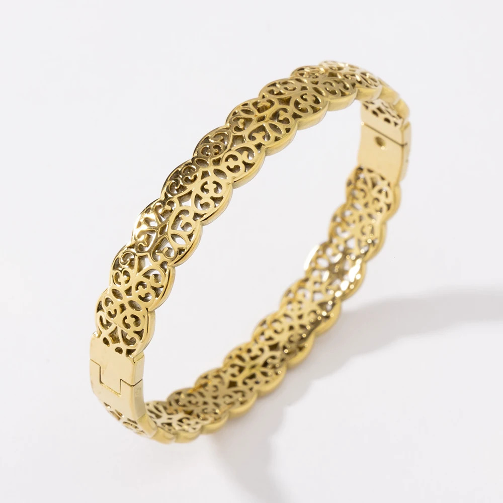 LUIZADA Vintage Gold Plated Bracelet for Women Stainless Steel Bangle for African Wedding Exquisite Bride Engagement 251028
