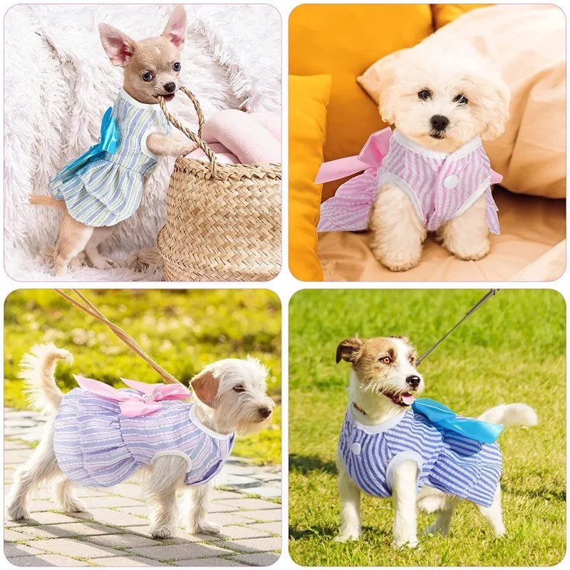 Summer Pet Cat Puppy Princess Dress Pet Clothes Striped Plaid Dresses with Bow Cats Kitten Rabbit Sphynx Clothing Pet Supplies 251029