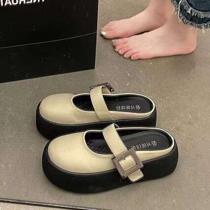 Super Popular Half for Women New 2025 Spring and Autumn French Style High-end Closed-toe Slippers Backless Designer Shoe Lazy Single Shoes