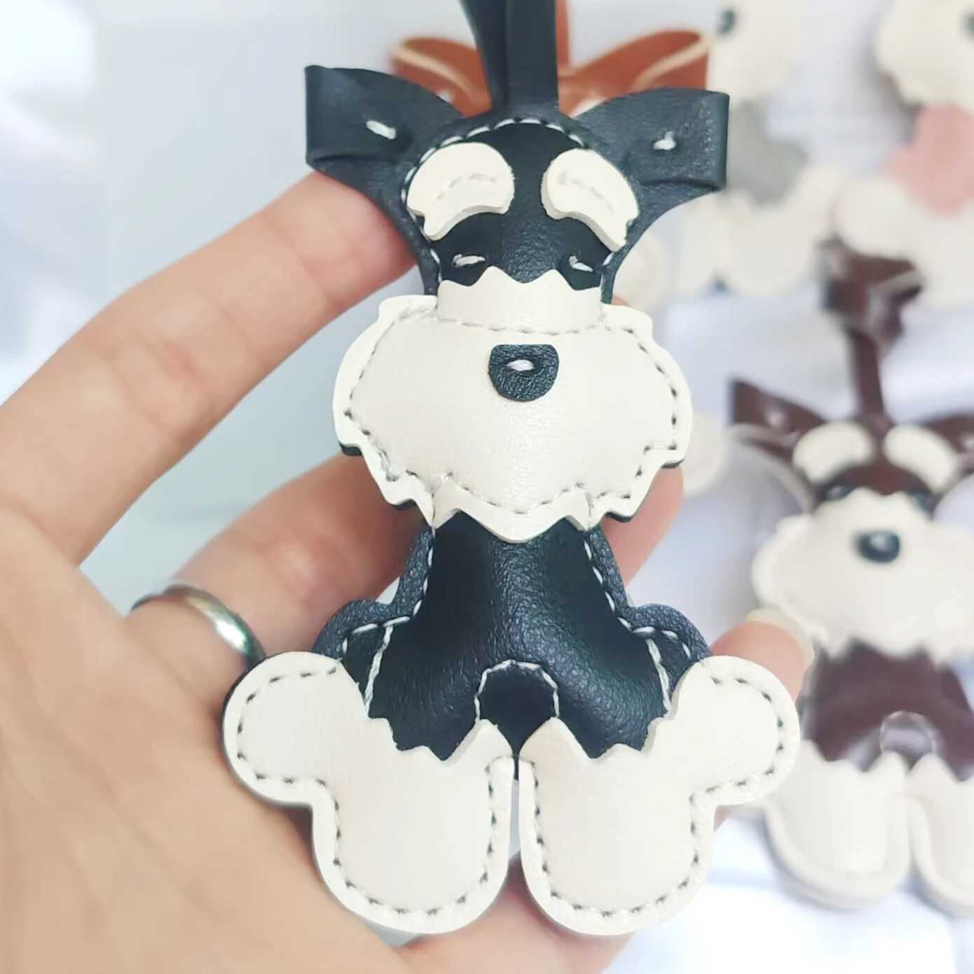 cute kawaii Schnauzer Dog Keychain PU Leather Animals trendy Keyring Hanging Ornament Backpack Handbag Charm pendant for WomenW251029