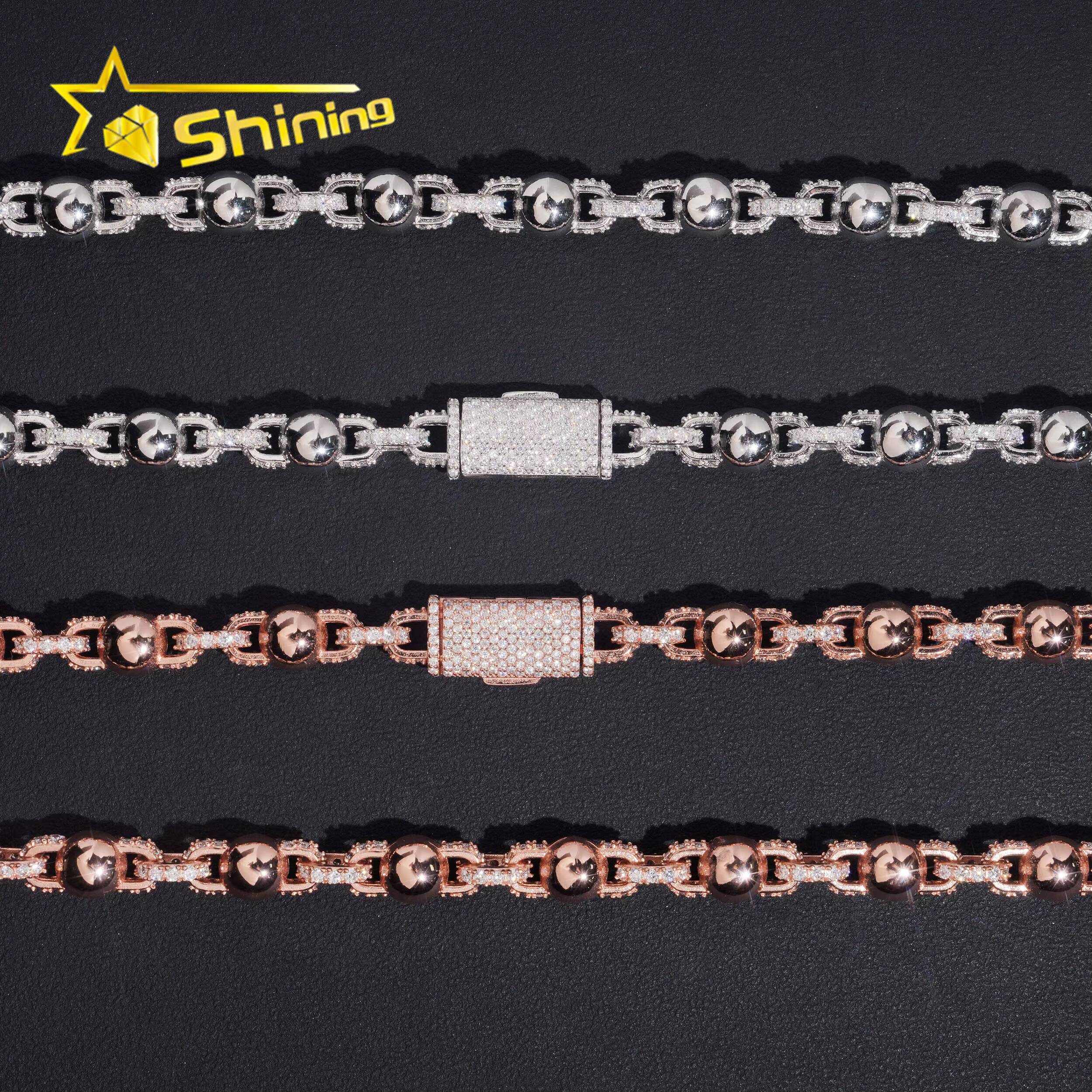 Popular 925 Sterling Silver 8mm Ball Chain Link Hip Hop Jewelry Men Women Iced Out Cuban Link Chain Moissanite Necklace