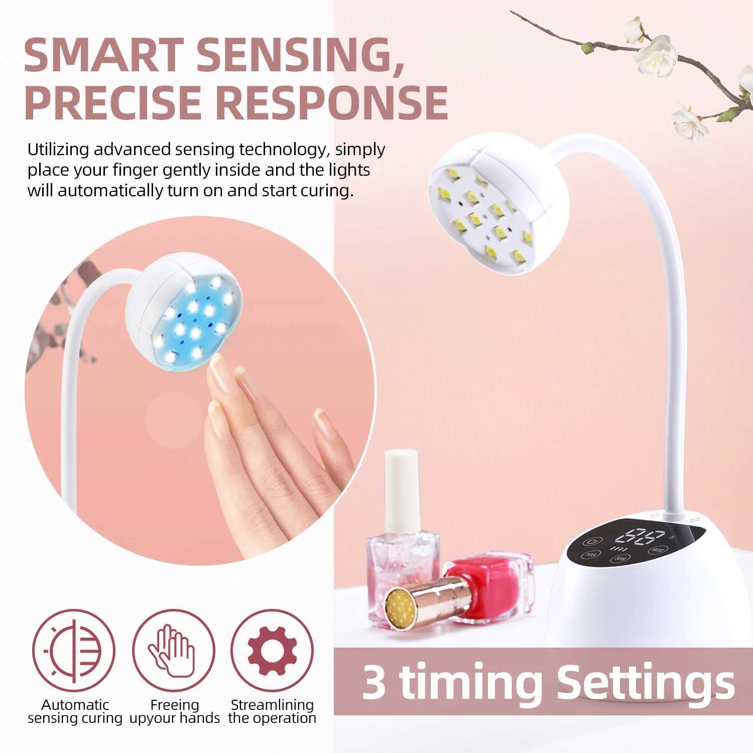Cordless Nail Lamp LED UV Nail Dryer Rechargeable Auto Sensing Touch Control Fast Drying Nail Light 360 Bendable Table Lamp J251115