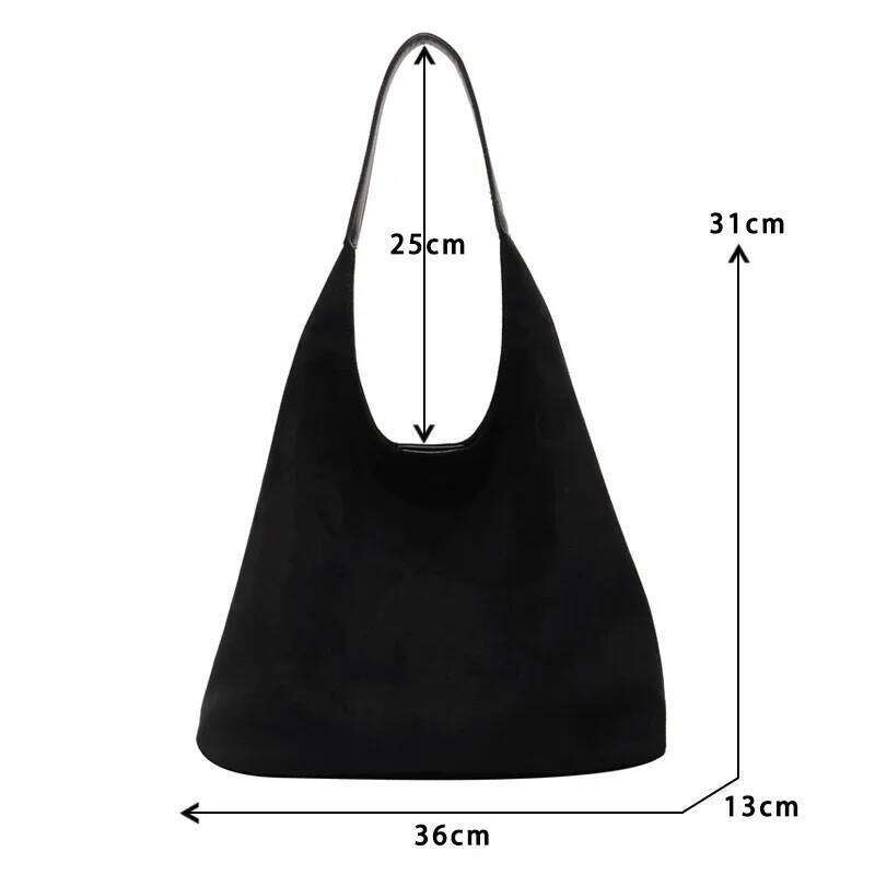 Autumn and Winter Vintage Women's Large Capacity Suede Shoulder Solid Color Simple Casual Commuter Bag Retro Handbags