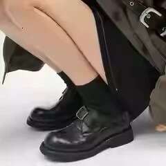 British Thick-Soled Leather Shoes New Belt Buckle Slip-On Loafers Designer Shoe Women's Style