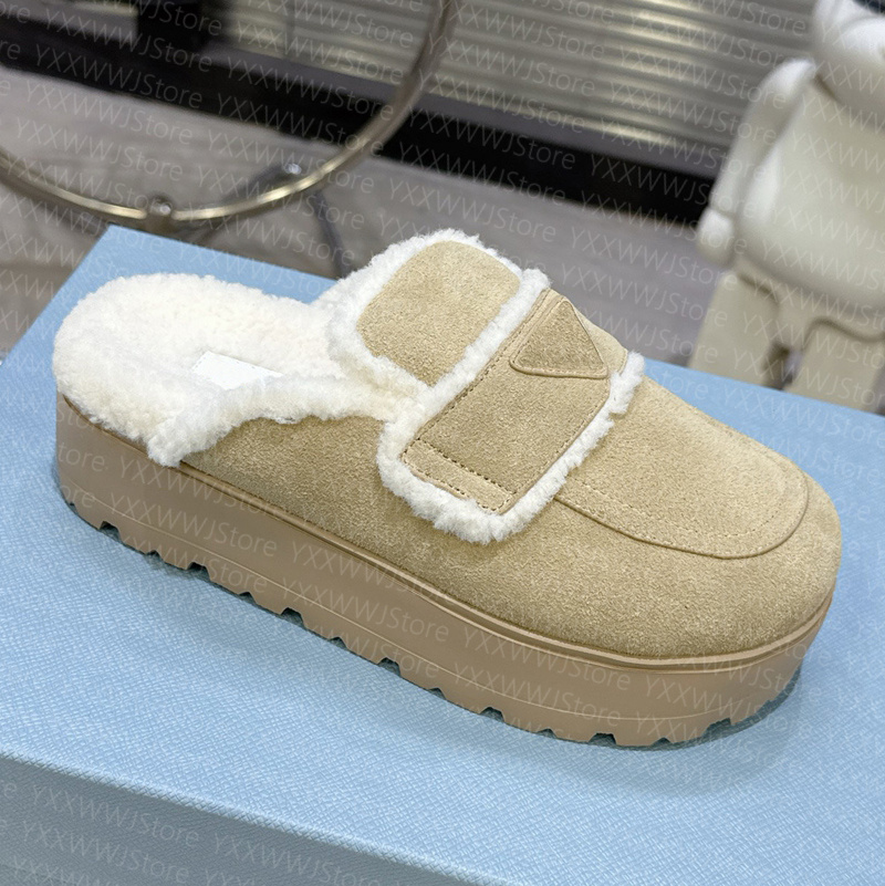 Designer Clogs Platform Suede Sandals Shearling Mules Fur Flatform Slide Flats Comfort Wool Clogs Chunky Bottom Women Size 35-41