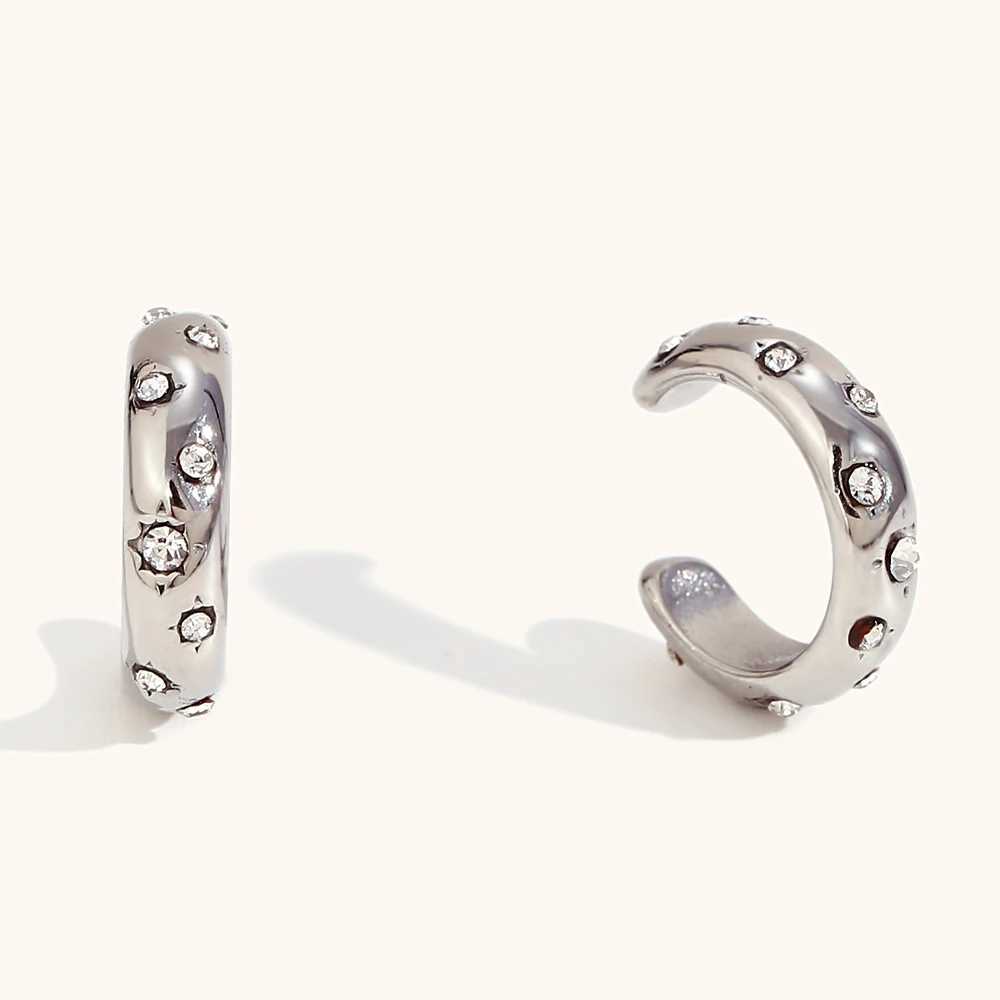 Minimalist Shiny Zircon Mini C Shape Ear Cuff Waterproof Trendy Womens Earrings 2024 Luxury Quality Stainless Steel JewelryW251029