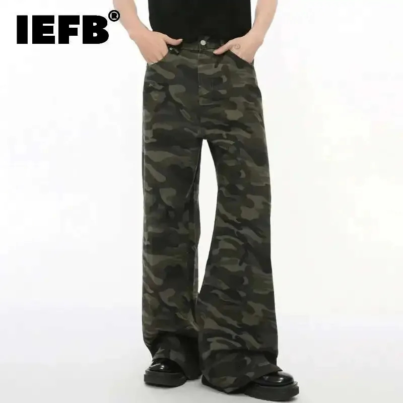 IEFB Vintage Camouflage Mens Jeans Fashion Washed Casual Wide Leg Denim Pants Autumn Winter Loose Male Trousers Old Blue 9C354 251029