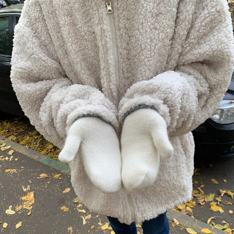 1pair Women Winter Keep Warm Plush Gloves Elasticity Soft Full Fingers Mittens Rabbit Fur Knitted Girls Fashion Gloves 251029