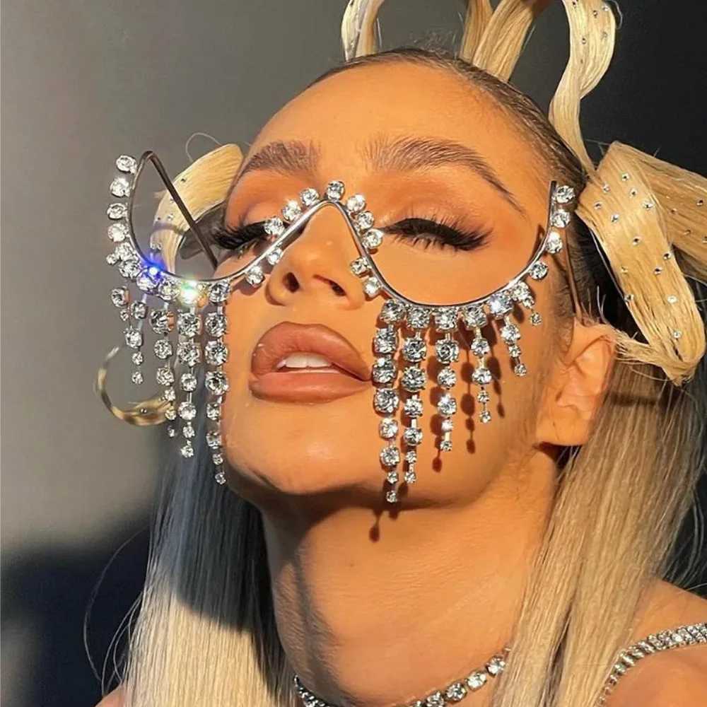 Stonefans Big Crystal Tassel Glasses Frame for Women Luxury Retro Sunglasses Boho Without Lens Accessories Eyes Glasses JewelryW251029