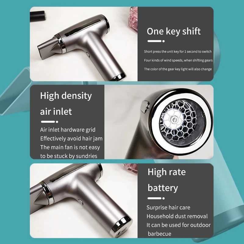 Wireless Hair Dryer HighPower Wind Fast Cleaning Dust Blowing Blow Dryer Household Outdoor USB Multifunctional Hairdryer L251029