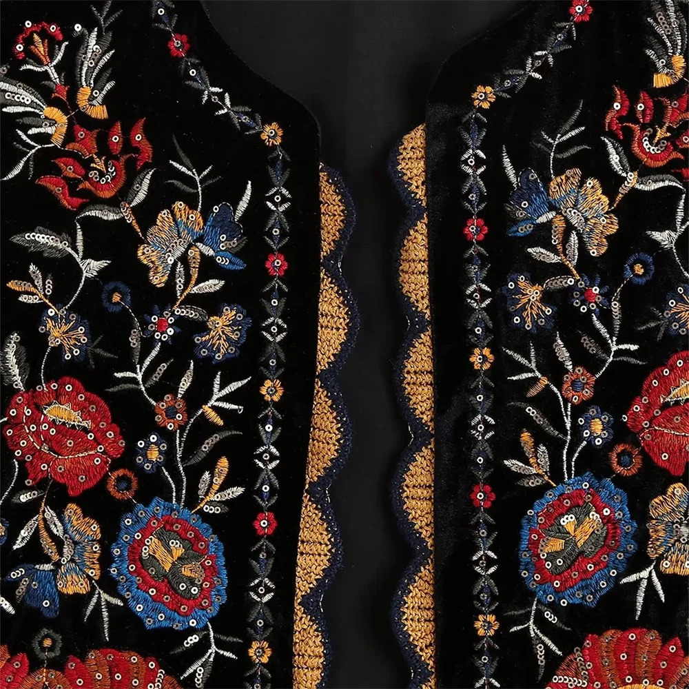 Autumn Womens Fashion Casual Versatile Lace Embroidery Sequin Velvet Vest 251029