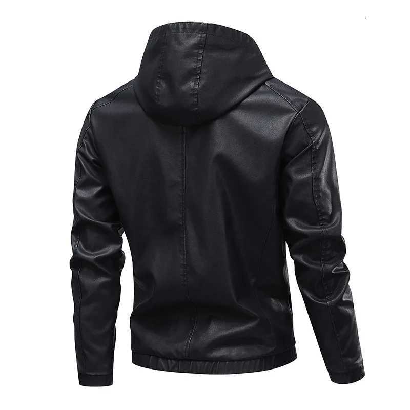 Mens Leather Jacket Handsome Slim Fit Hooded PU Leather Coat Autumn Winter Casual Male Motorcycle Leather CoatT251029