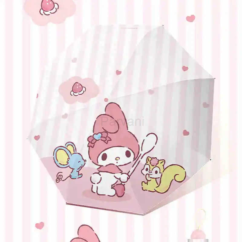 Sanrio Sanrio Official Cute Umbrella Cartoon My Melody Umbrella Rain And Sun Protection High Aesthetic Three Fold 8k Black Glue Flip Ou L251029