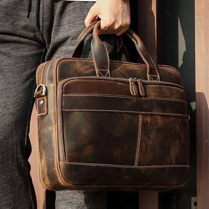 Designer Bags Crazy Horse Single Shoulder Briefcase Multifunctional Cowhide Handbag Genuine Leather Business Commuter Laptop Crossbody Bag For Hot Sel