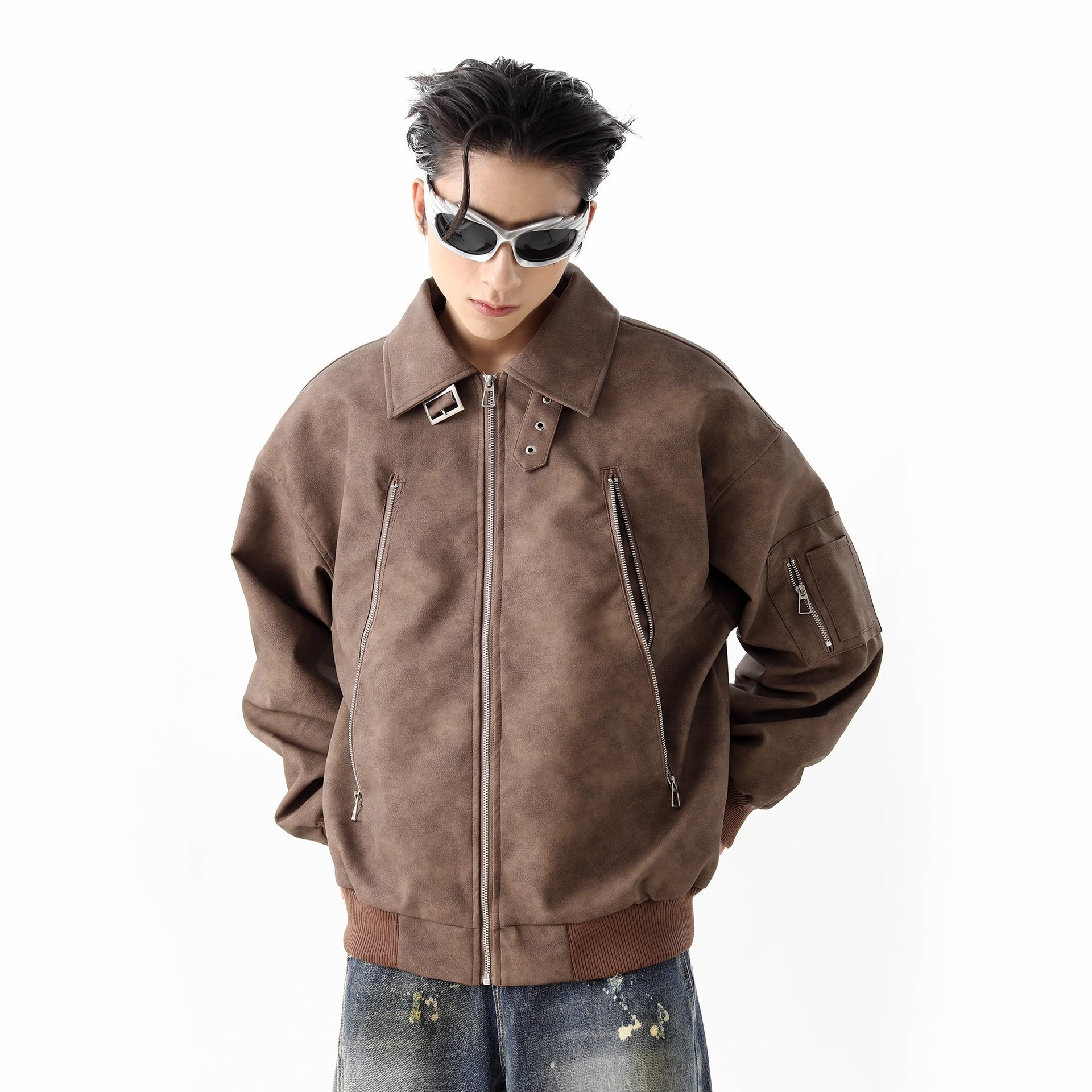 INS Loose Leather Jacket For Men Stylish Spring American Trend Designer Jacket PU Leather Jacket Men's Waterproof Motorcycle Jacket