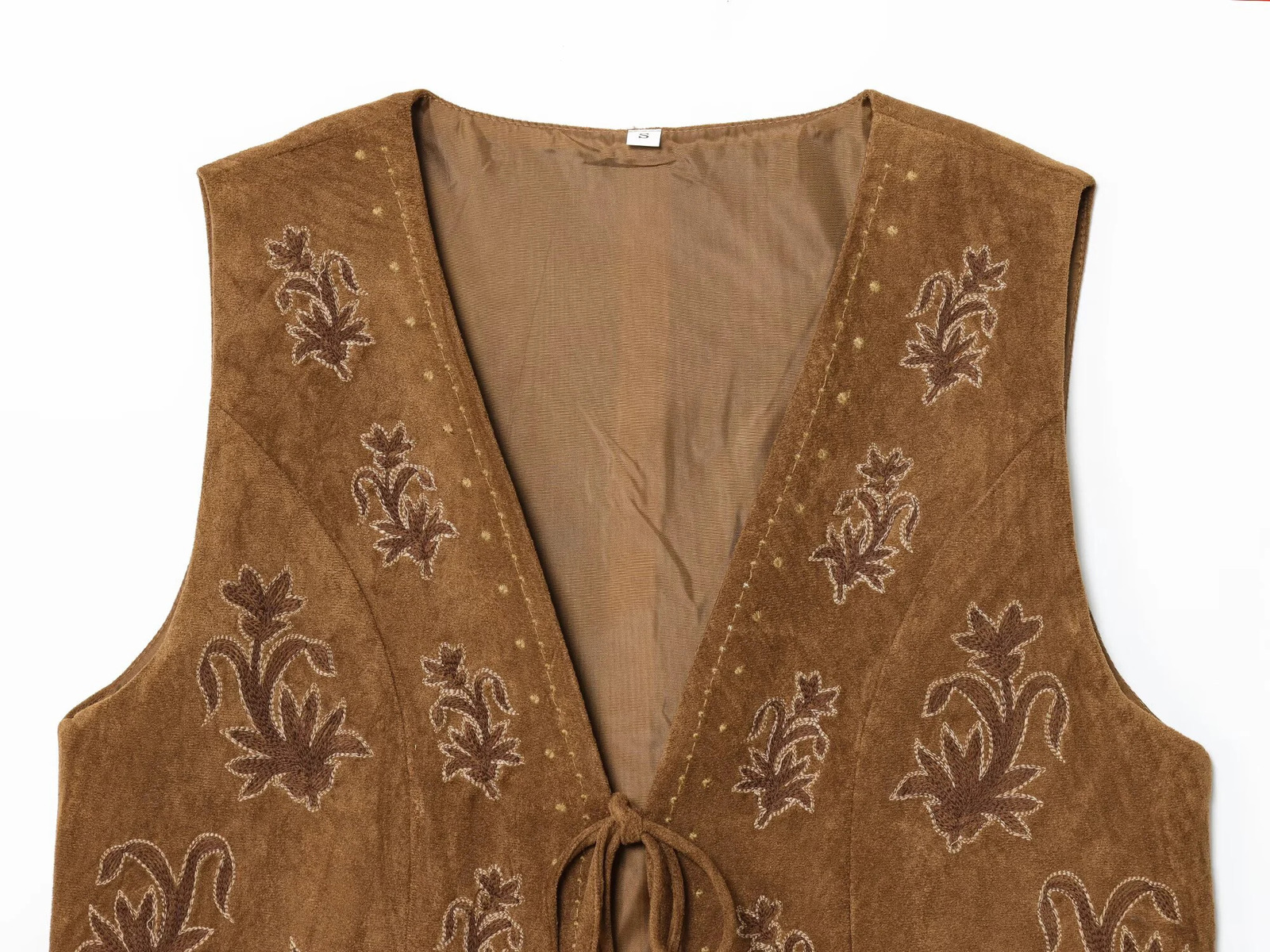 ZERAINS Autumn womens clothing European and American style bead embroidery suede texture effect vest 251029