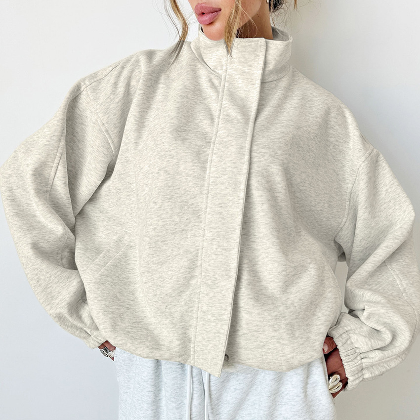 High quality luxury new style for autumn and winter simple and fashionable short jacket stand up collar sweatshirt jacket women's design sense te