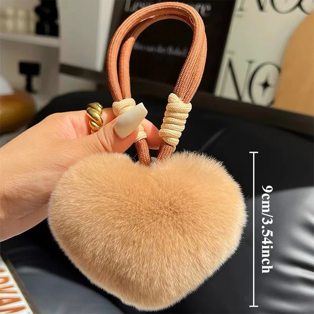 Heart Plush Keychain Colorful Lanyard Bag Accessories Fashion Wrist Strap Pendant Keychains Soft Fluffy Cute Bag Decoration 251029