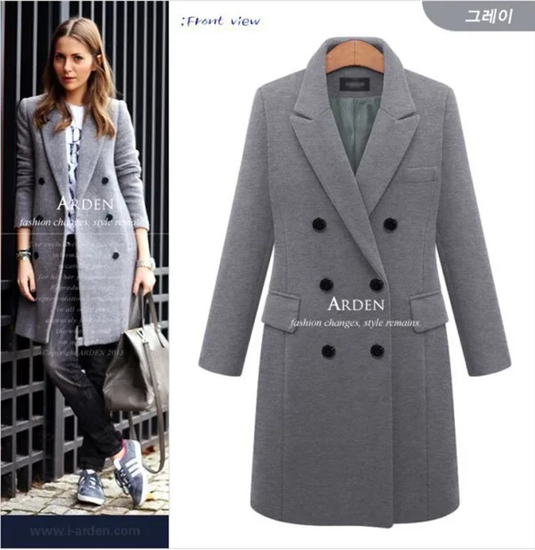 MidLength Woolen Womens Coat DoubleBreasted Woolen Coats Trench Solid Color Autumn Winter Warm Outwear 251029