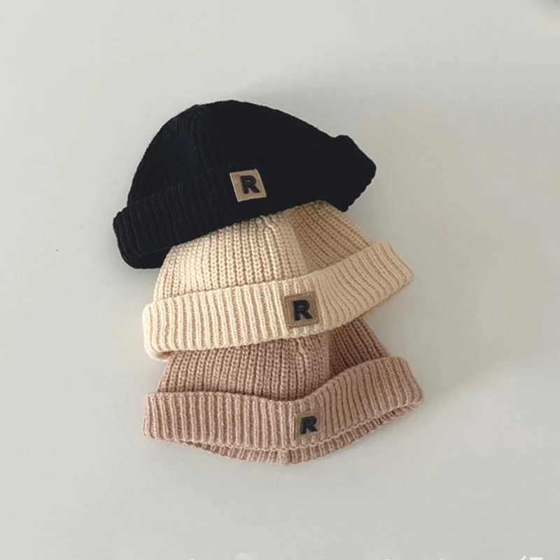 PLetter Baby Knitted Beanies Winter Warm Children Woolen Hat 05year Boy Girl Toddler Melon Cap Solid Color Kids Crochet Bonnet251028